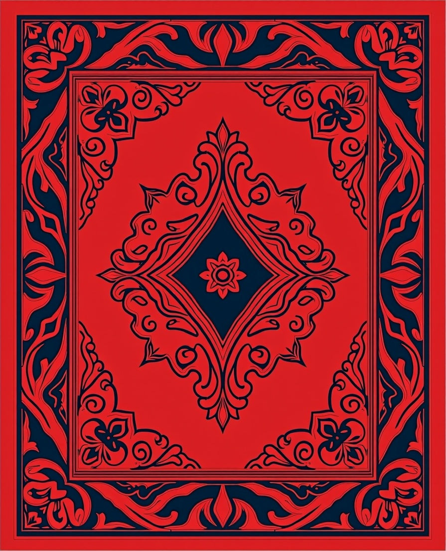 Traditional Red and Blue Floral Medallion Rug