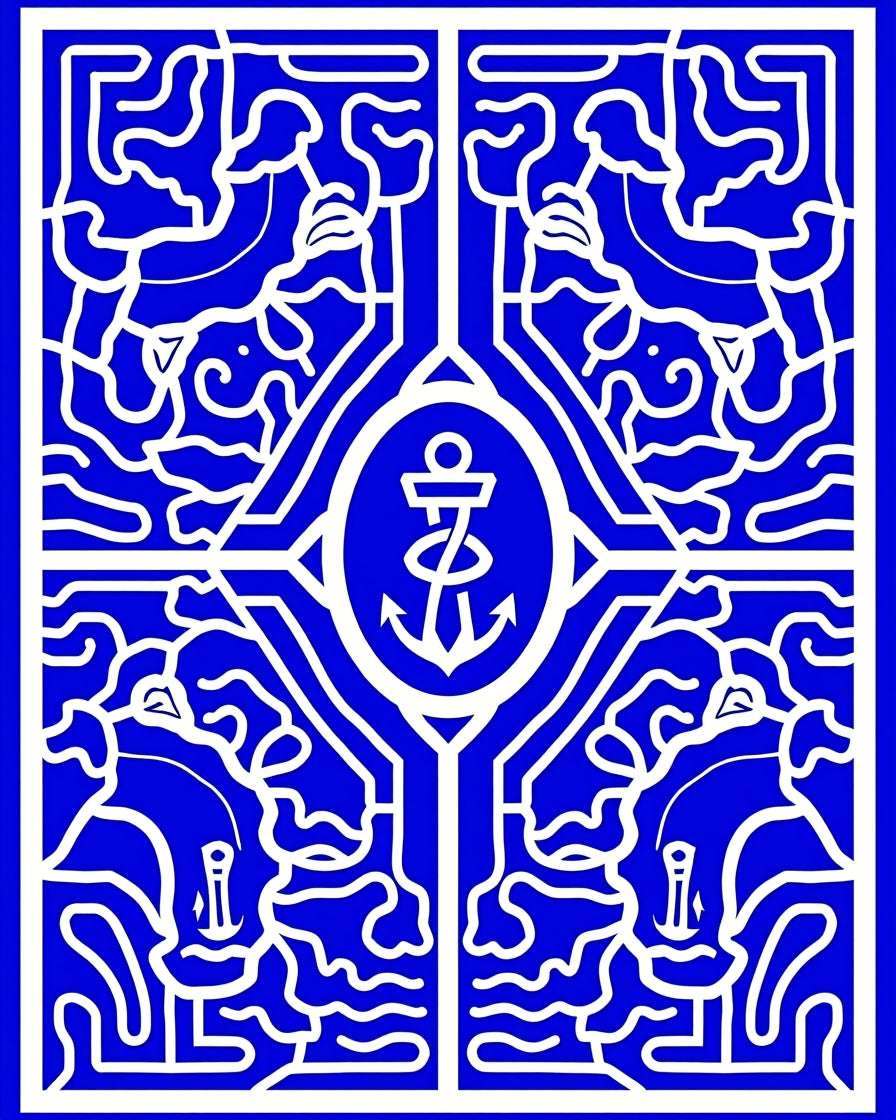 Bold Blue Nautical Anchor Art Rug