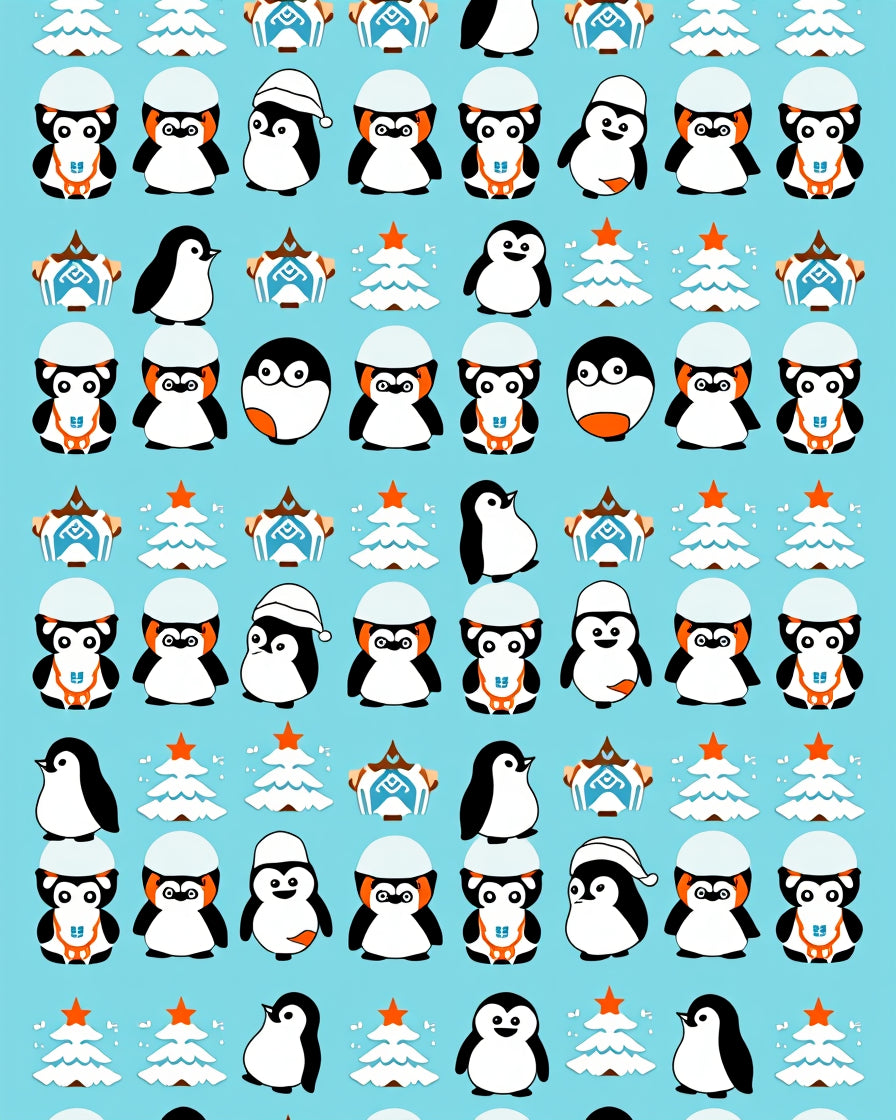 Cute Winter Penguin Christmas Trees Rug