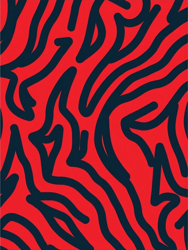 Abstract Wavy Red Blue Pattern Rug