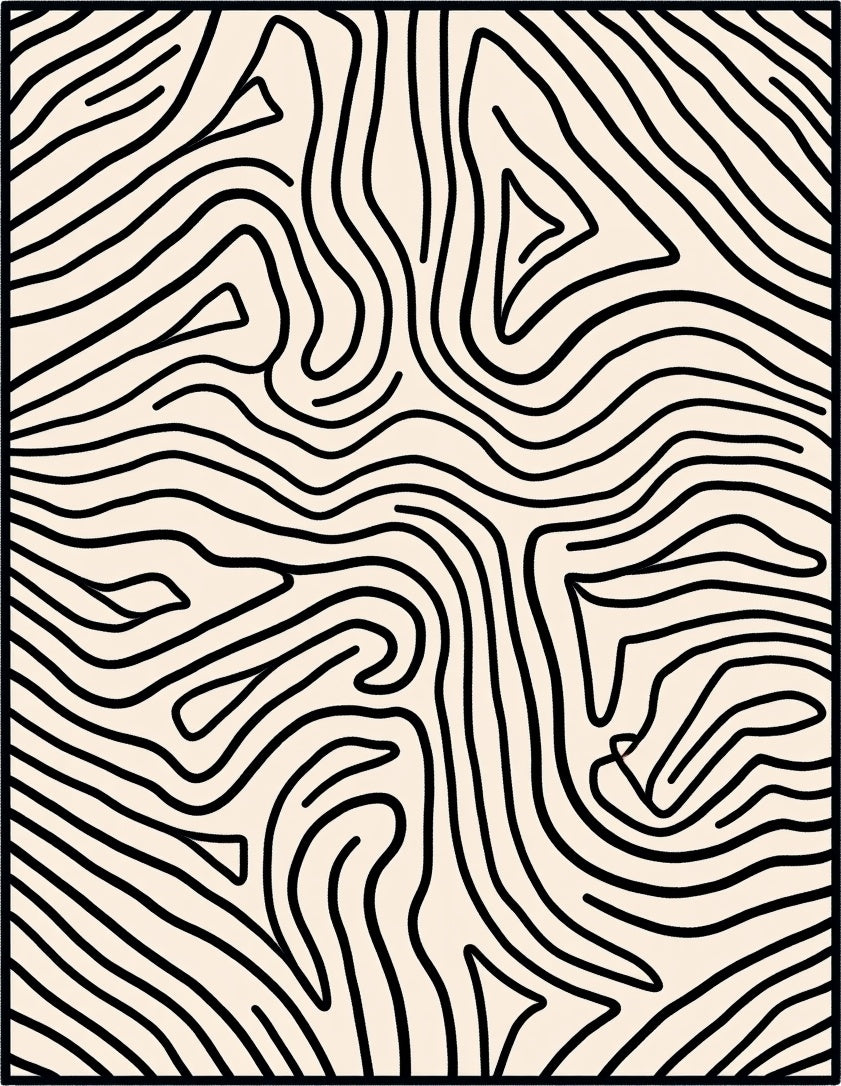 Abstract Wavy Black Contour Rug