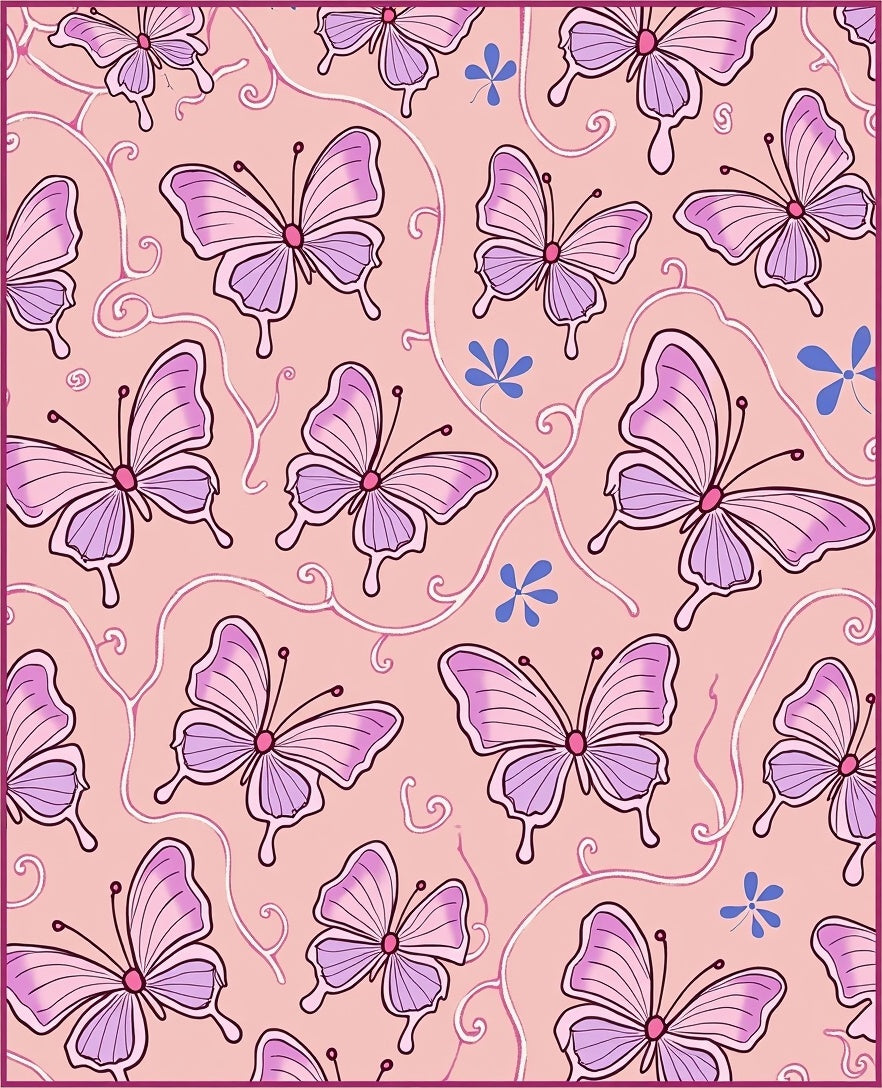 Pretty Pink Butterfly Pattern Rug