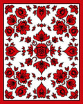 Red Floral Motif Folk Pattern Rug