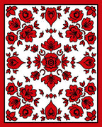 Red Floral Motif Folk Pattern Rug
