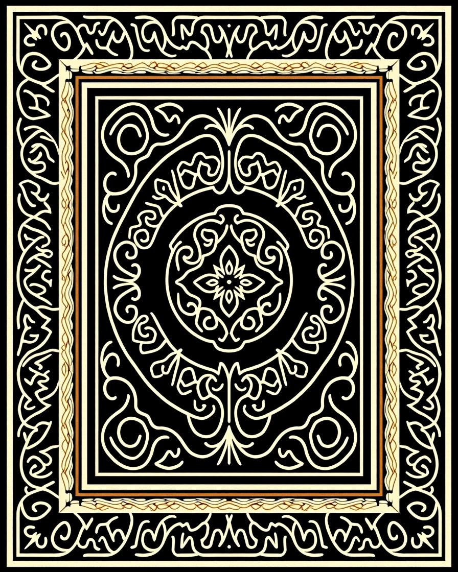 Elegant Black Gold Floral Scroll Rug