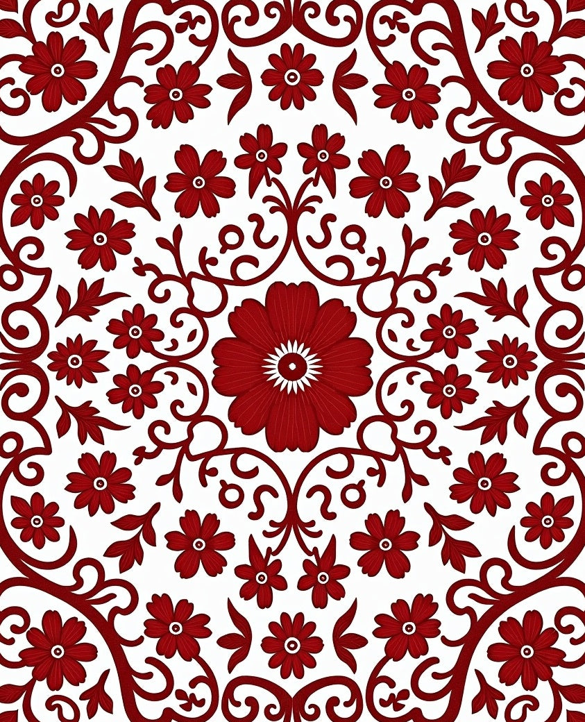 Rich Red Floral Vine Pattern Rug