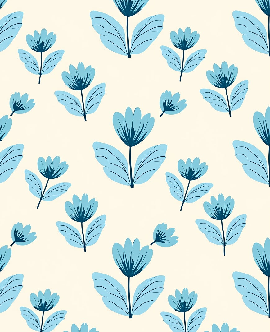Simple Blue Floral Pattern Rug