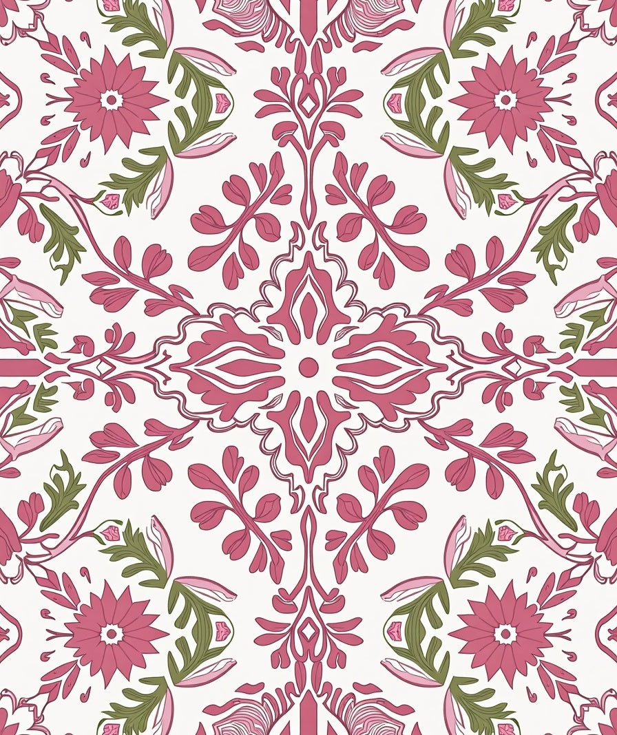Pink Leaf Flower Ornamental Design Rug