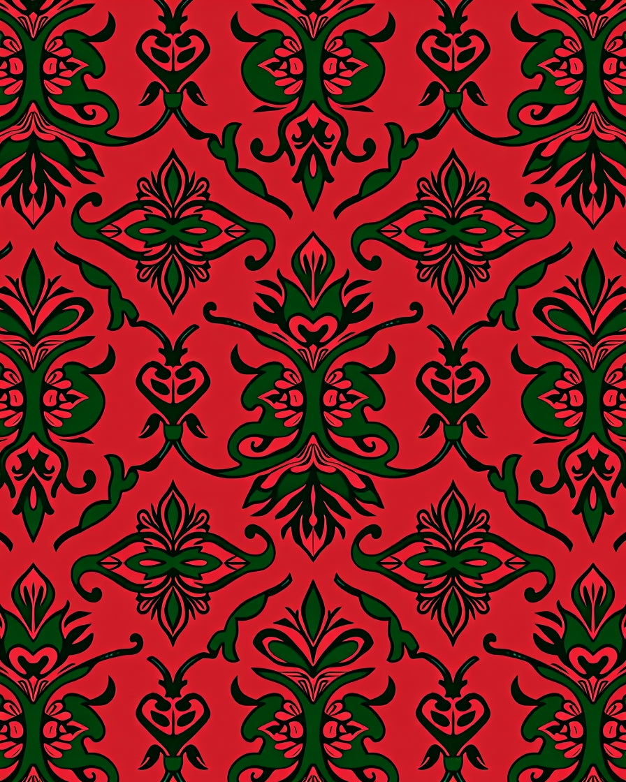 Red Black Classic Floral Damask Rug