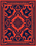 Red Navy Ornate Scroll Pattern Rug