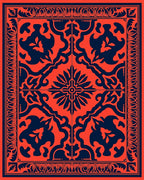 Red Navy Ornate Scroll Pattern Rug