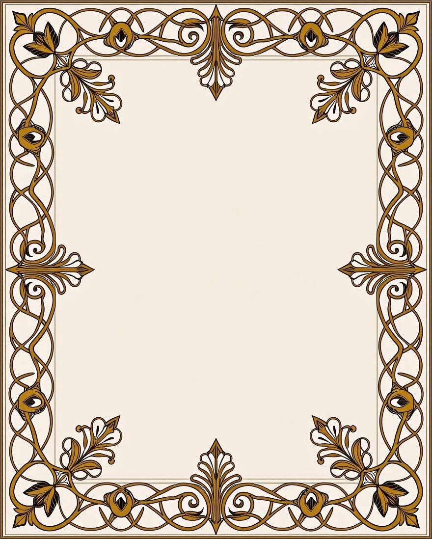 Intricate Golden Floral Vine Frame Rug