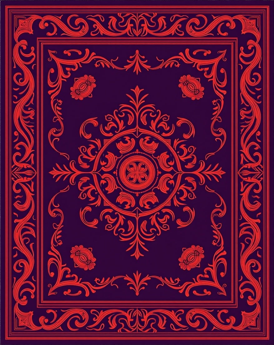 Rich Red Paisley Vine Pattern Rug