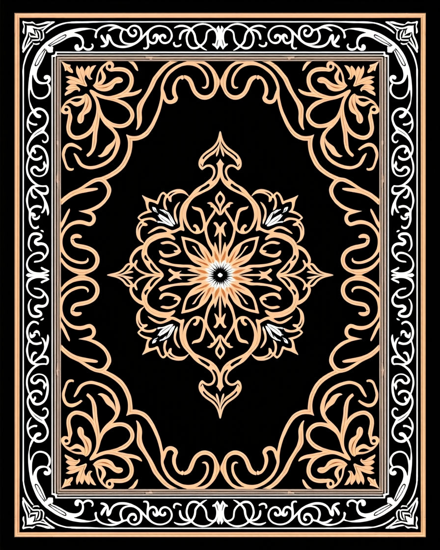 Elegant Floral Medallion Black Orange Rug