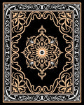 Elegant Floral Medallion Black Orange Rug