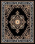 Elegant Floral Medallion Black Orange Rug