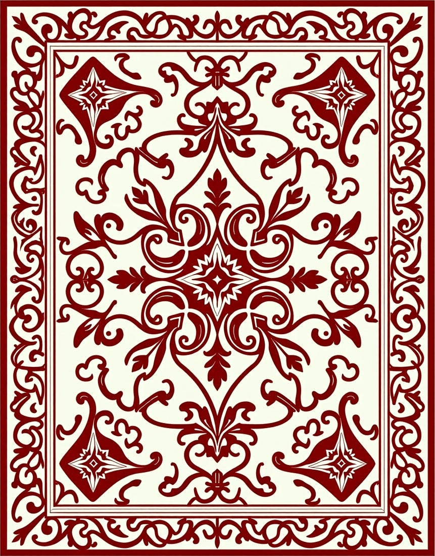 Rich Red Elegant Scrollwork Rug