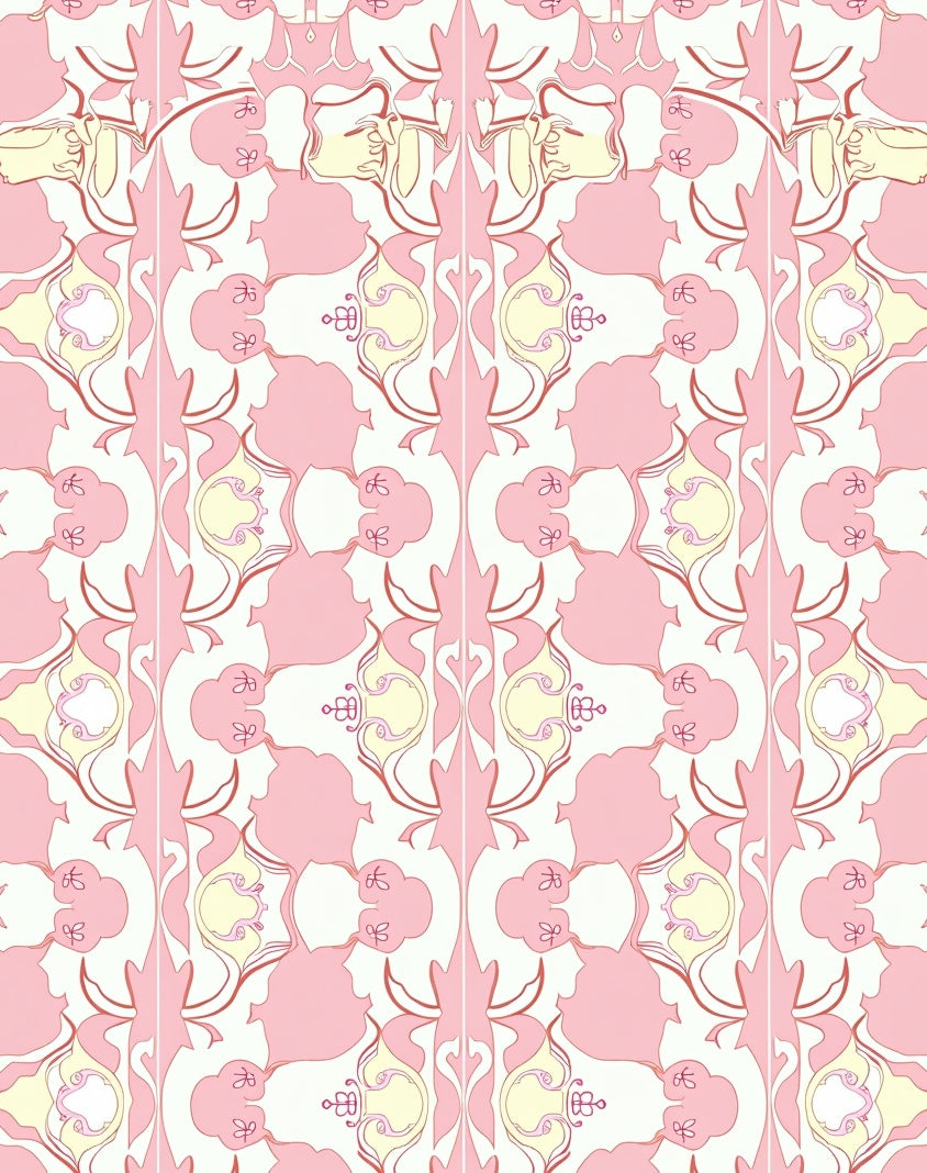 Pink And Yellow Art Nouveau Pattern Rug