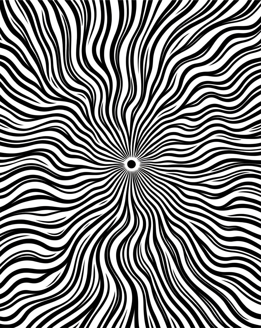 Radial Black White Stripe Pattern Rug