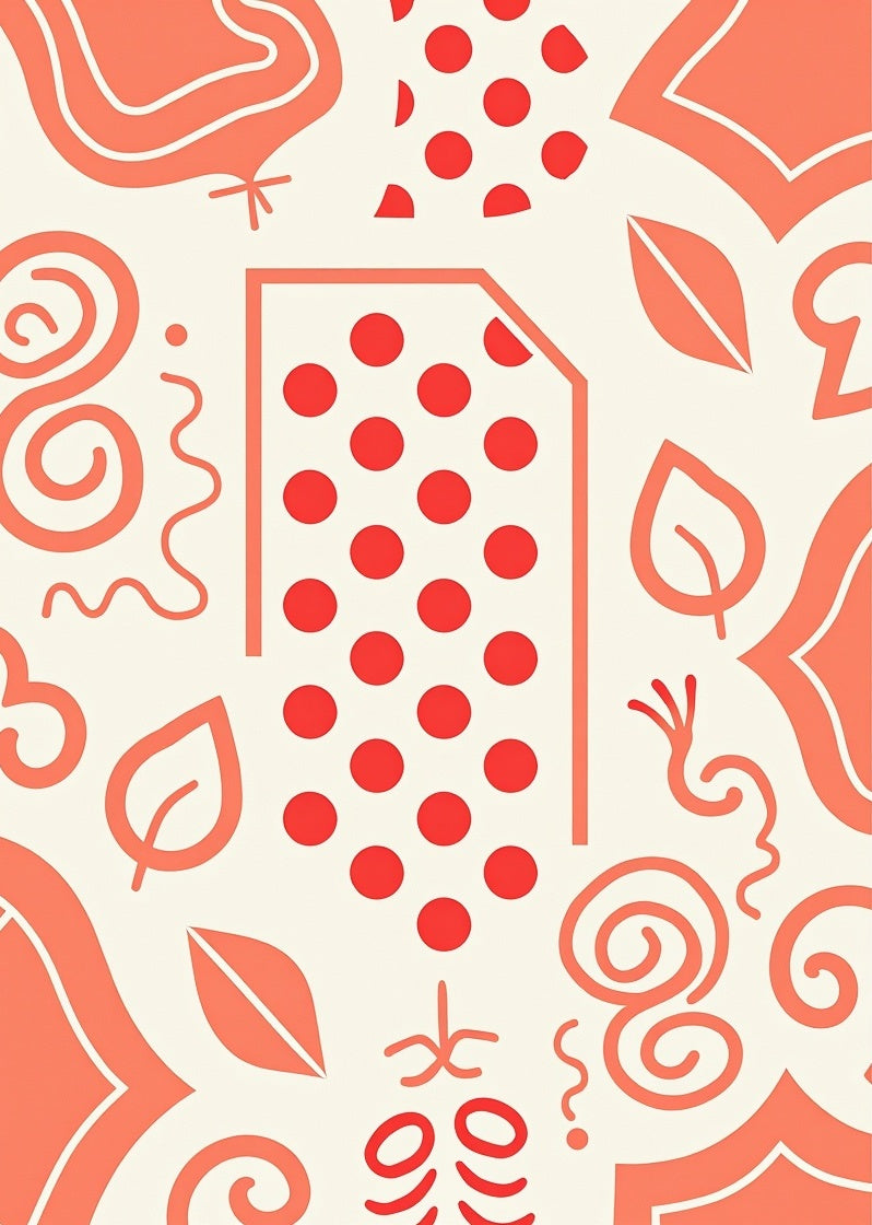 Playful Coral Dot Leaf Swirl Design Rug