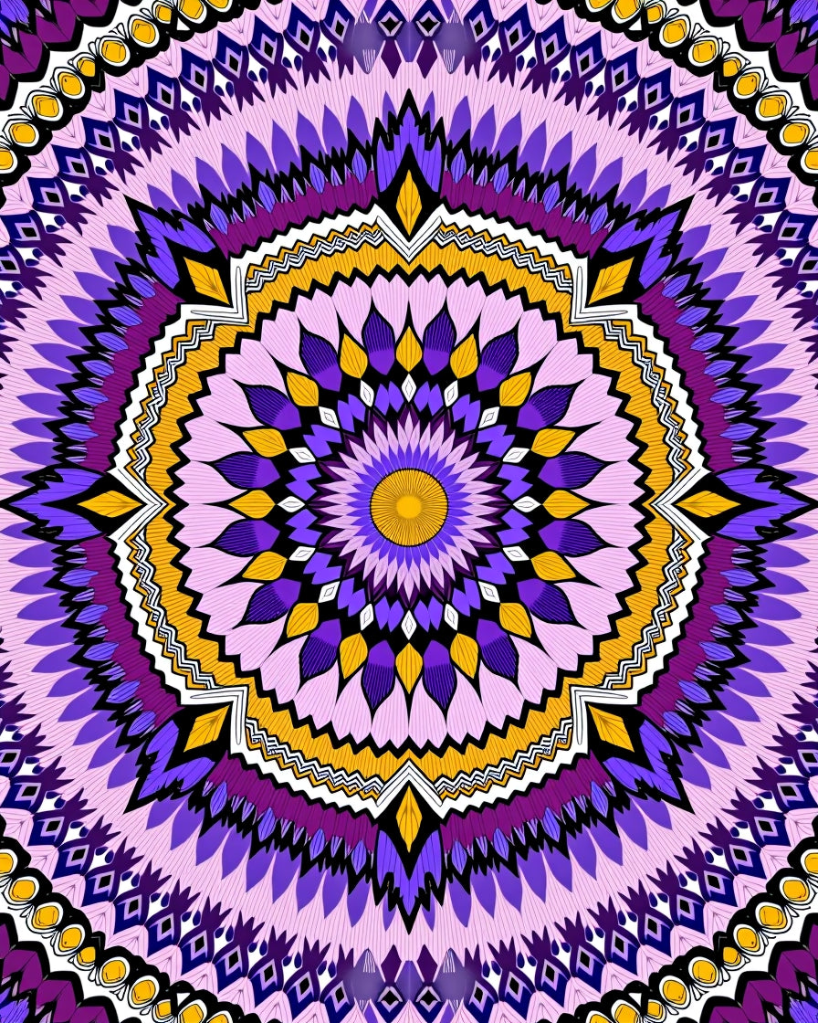 Vibrant Purple Yellow Mandala Pattern Rug