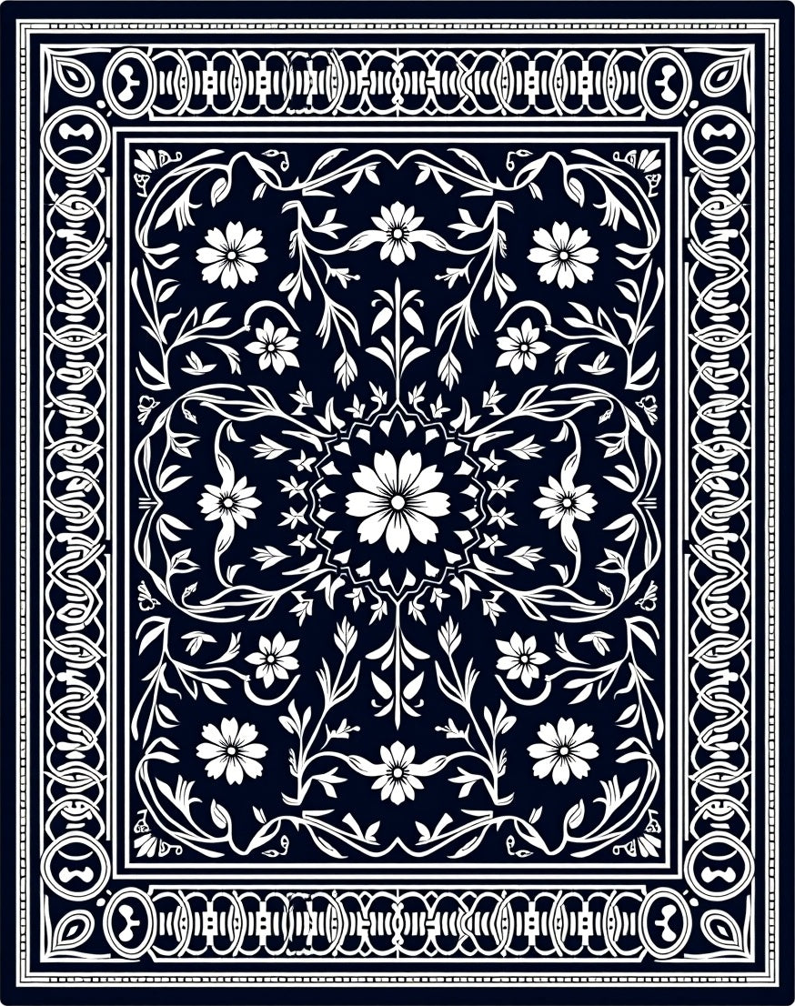 Ornate Floral Scrollwork Design Rug