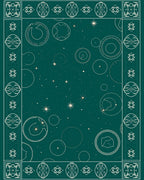 Celestial Teal Starry Orbs Border Rug