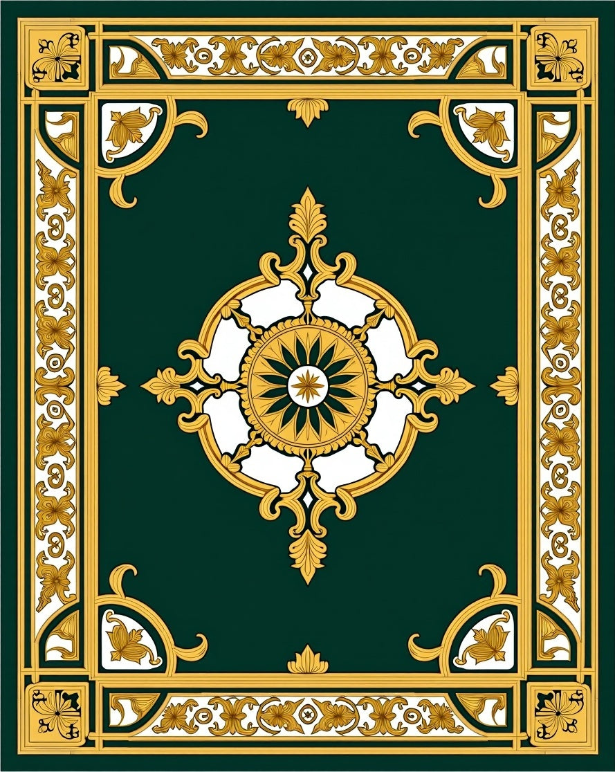 Ornate Golden Green Mandala Rug