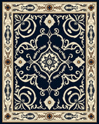 Ornate Floral Cream and Navy Rug