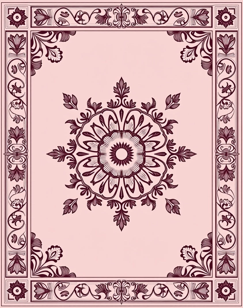 Ornate Floral Mandala Border Design Rug