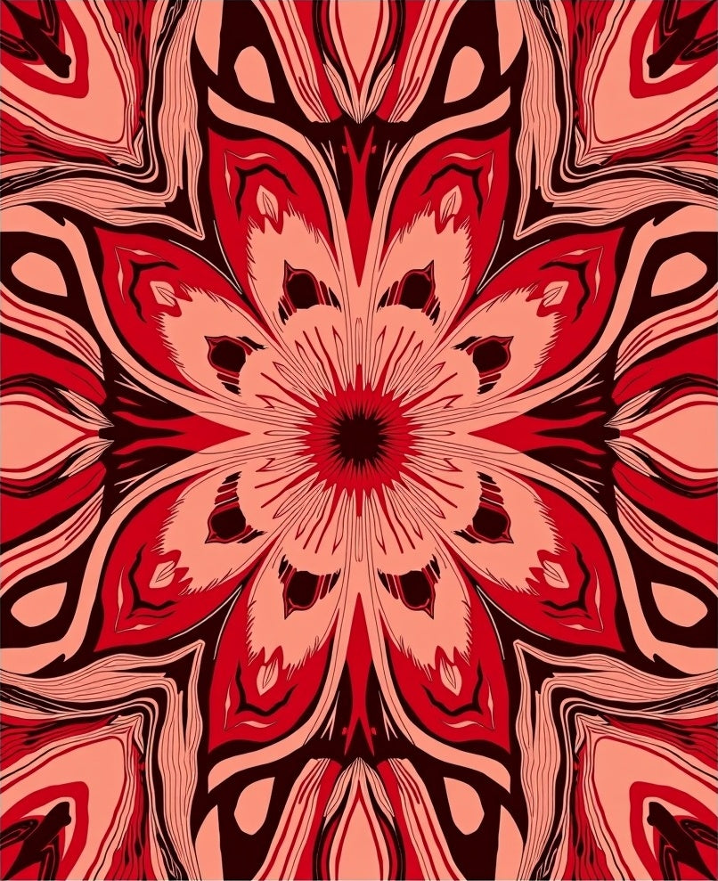 Radiant Red Floral Mandala Design Rug