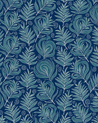 Navy Feather and Swirl Pattern Rug