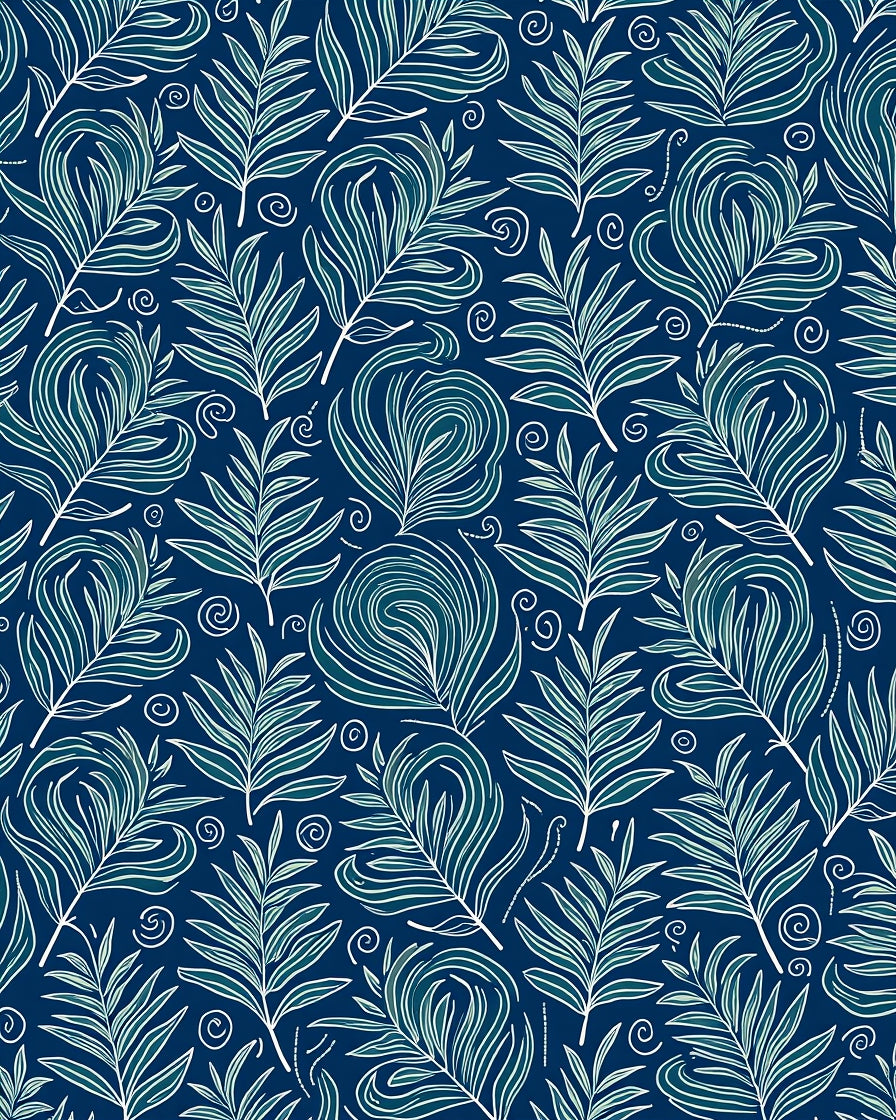 Navy Feather and Swirl Pattern Rug