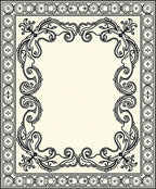 Elegant Black Scrollwork With Geometric Borders Rug