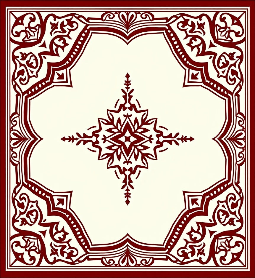 Ornate Red Cream Floral Design Rug