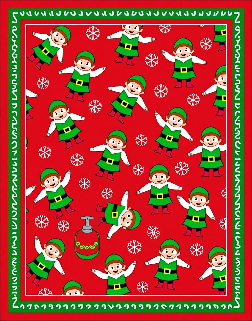 Festive Elves And Snowflakes Red Rug