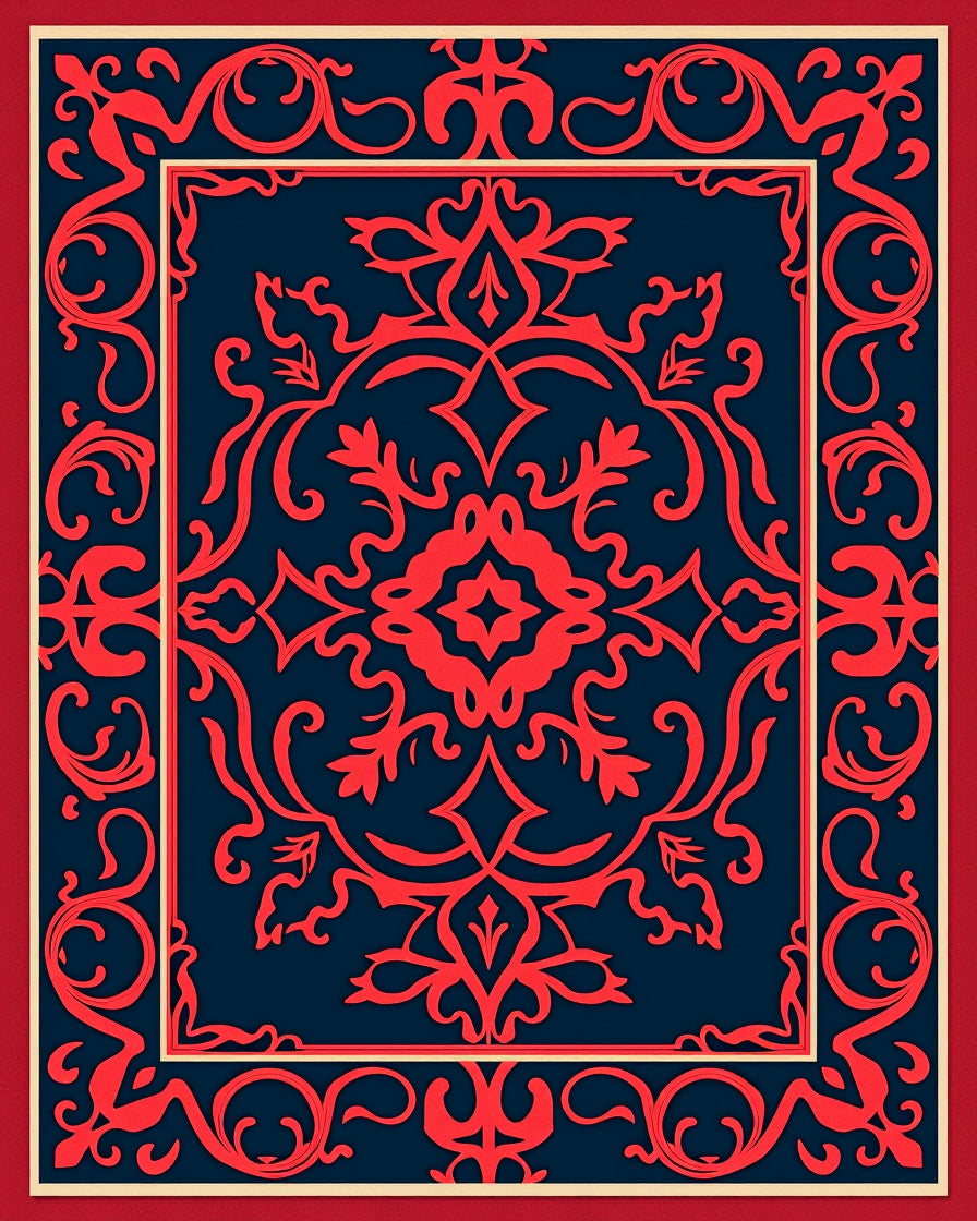 Classic Red Navy Ormolu Motif Rug