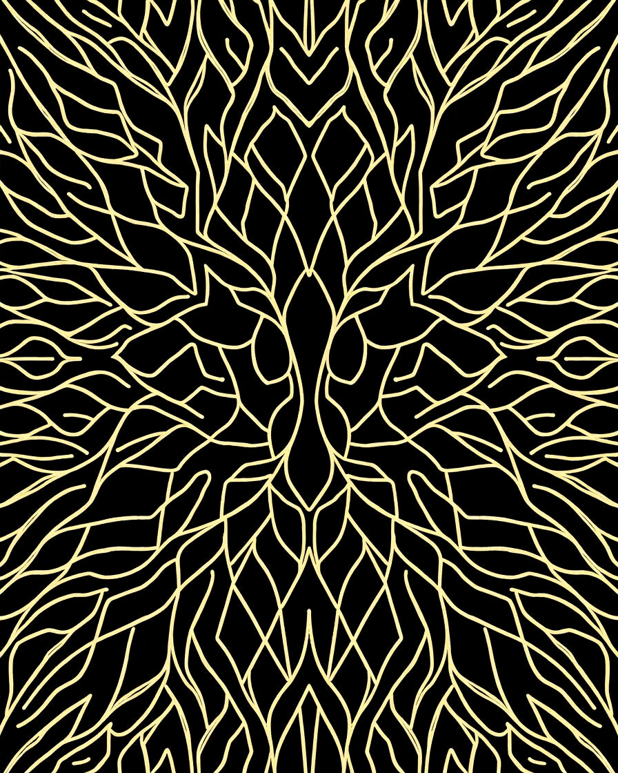 Abstract Organic Lines Black Gold Rug