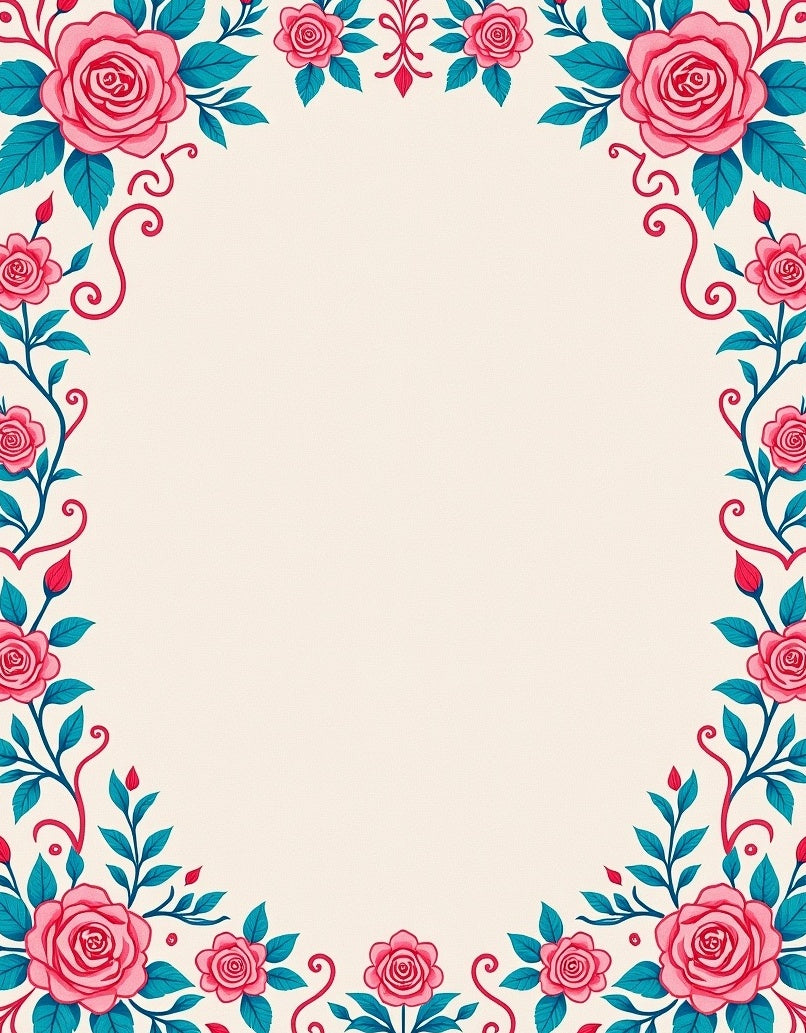 Pink Rose Teal Leaf Flourish Rug