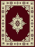 Maroon Floral Scrollwork Medallion Design Rug