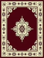 Maroon Floral Scrollwork Medallion Design Rug