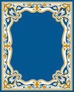 Intricate Gold Blue Floral Pattern Rug