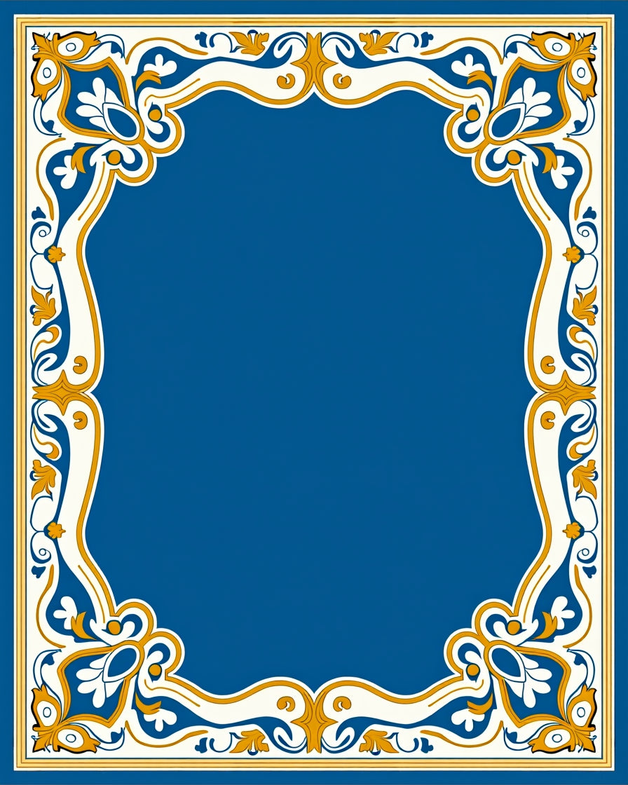 Intricate Gold Blue Floral Pattern Rug
