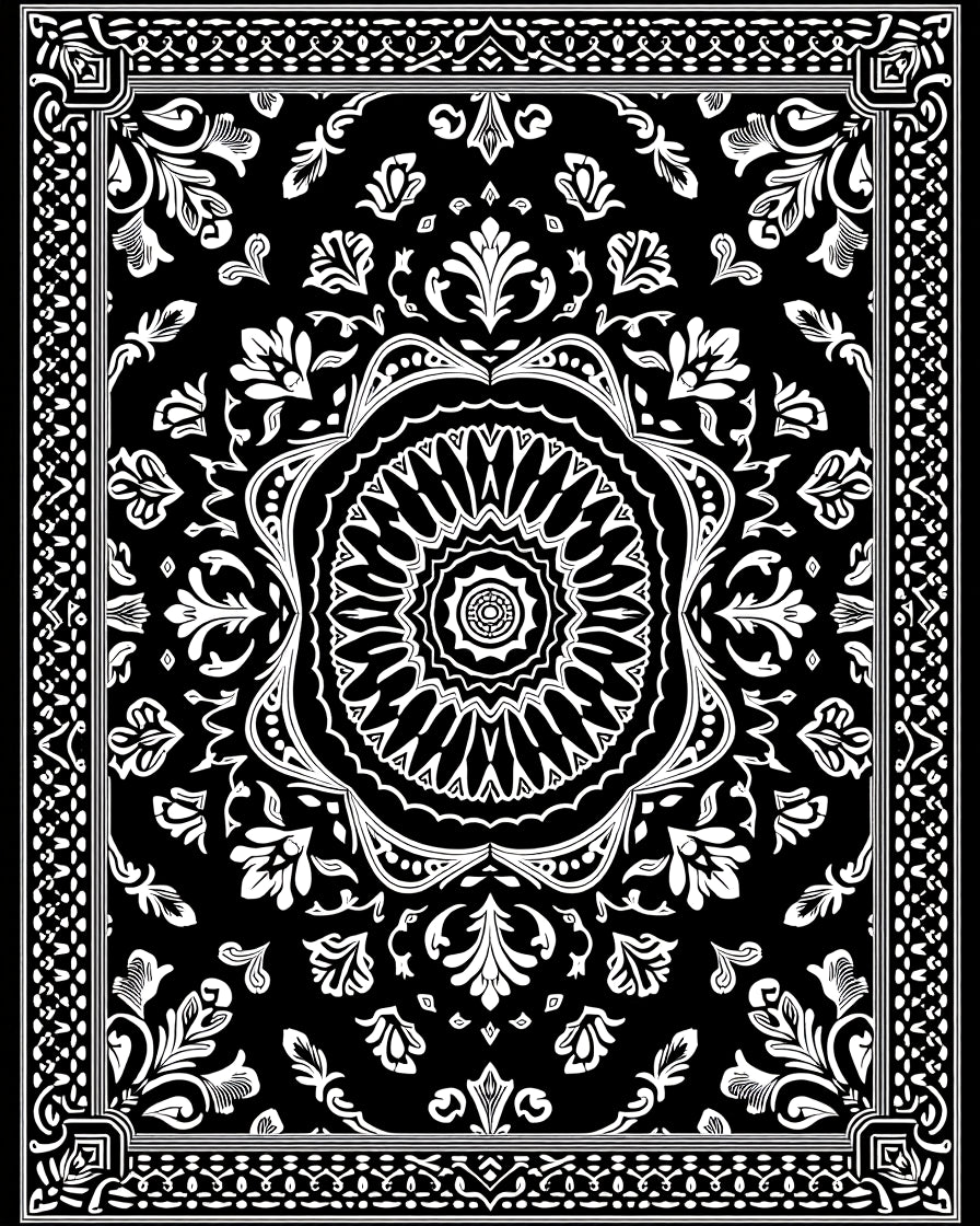 Black and White Mandalas and Floral Rug