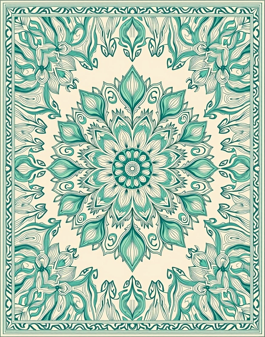 Emerald Mandala Floral Pattern Rug