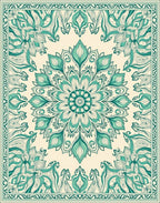 Emerald Mandala Floral Pattern Rug