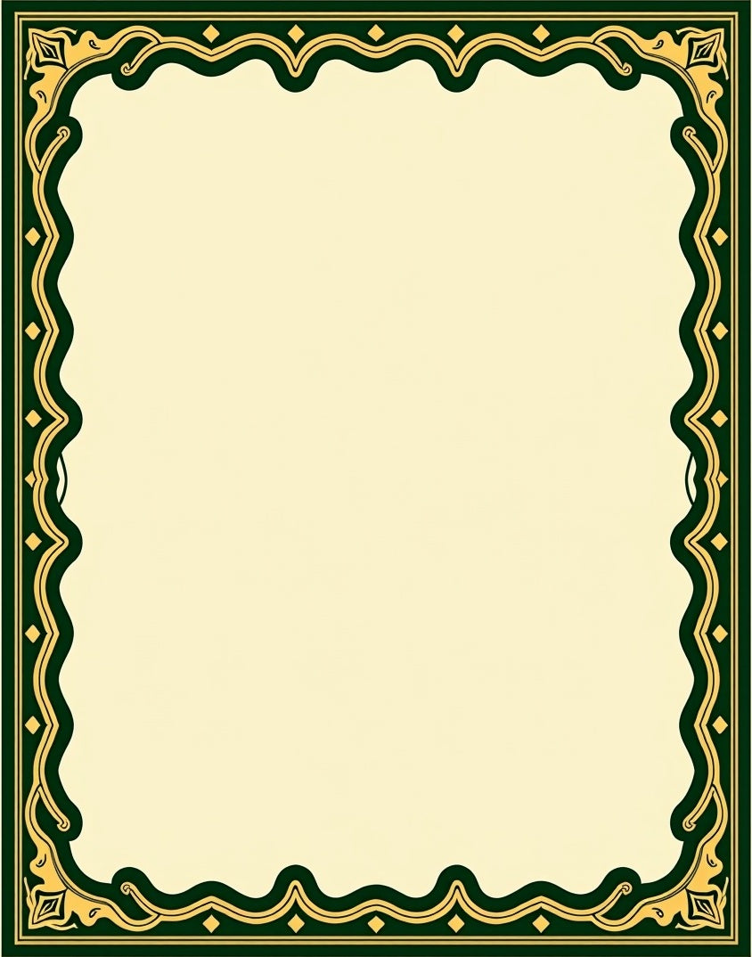 Ornate Green and Gold Damask Pattern Rug