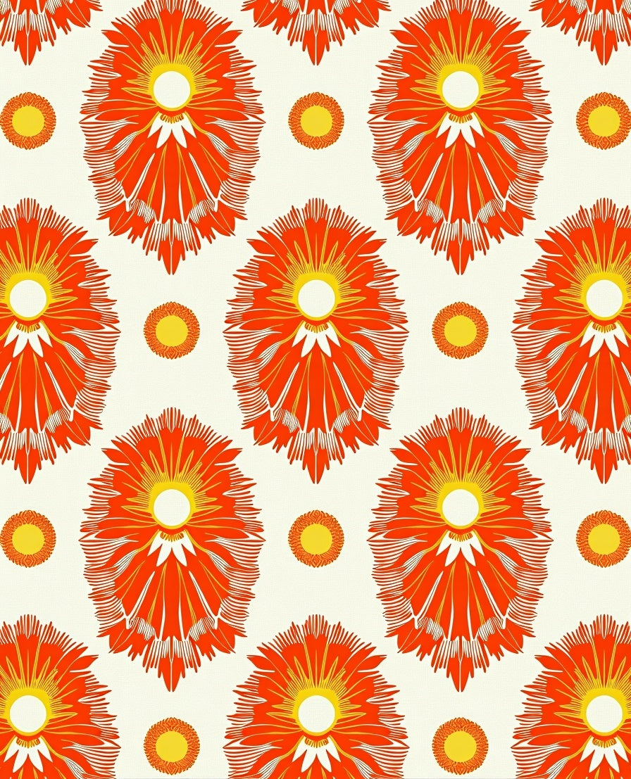 Retro Orange Sunburst Floral Pattern Rug