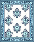Light Blue Navy Damask Pattern Rug