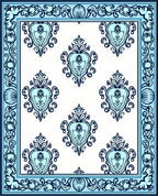 Light Blue Navy Damask Pattern Rug